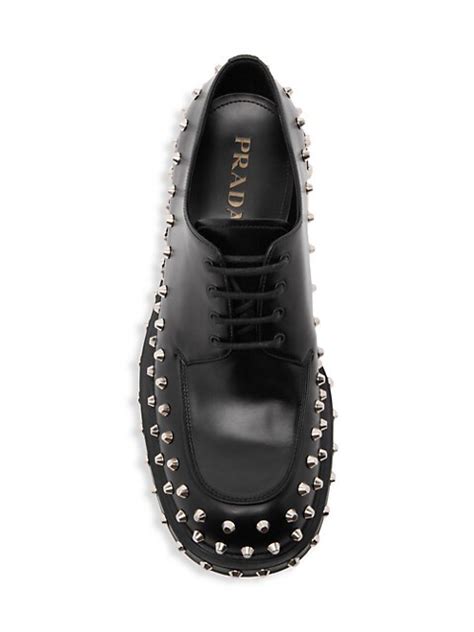 Prada Spazzolato Rois Studded Leather Shoes 